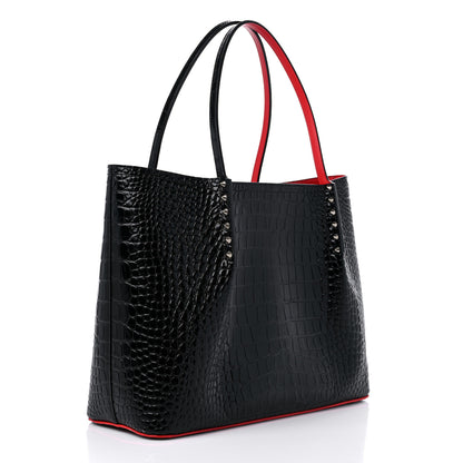 Christian Louboutin Calfskin Crocodile Embossed Spikes Large Cabarock Black 3 of 10
