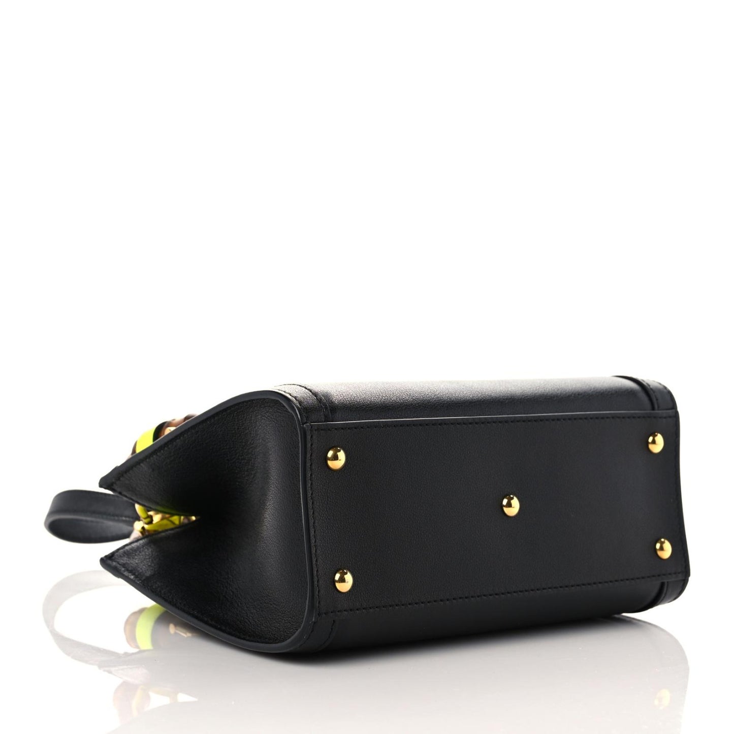 Wonka Grain Calfskin Mini Diana Tote Bag Black Yellow Fluo