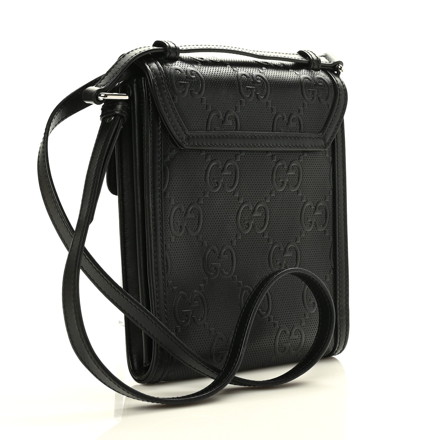 Gucci Calfskin GG Tennis Embossed Messenger Bag Black 2 of 7