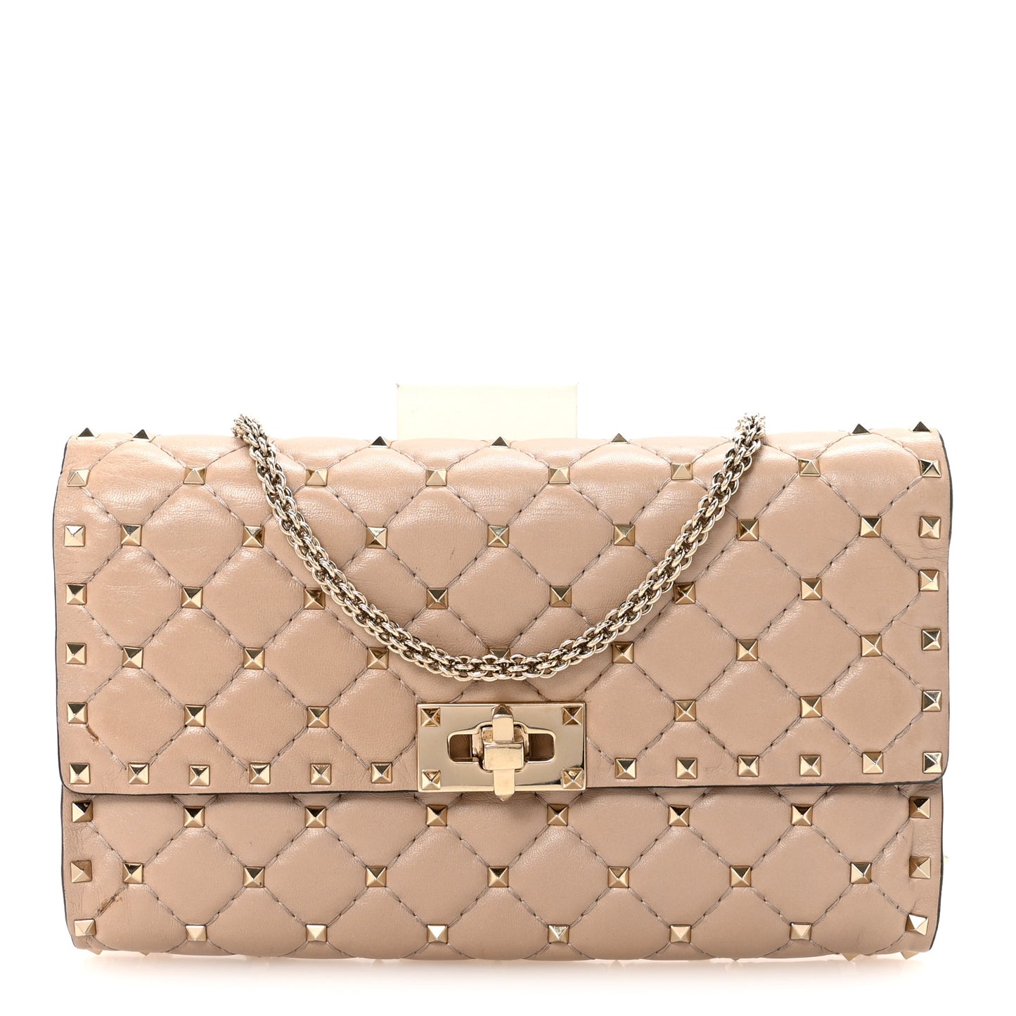 Lambskin Rockstud Spike Wallet on Chain Poudre