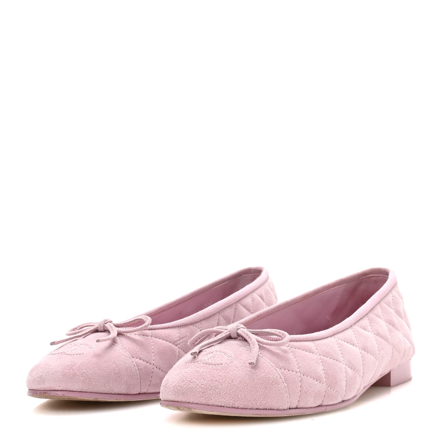 Chanel Suede Kidskin Quilted Cap Toe CC Ballerina Flats 38.5 Light Pink 3 of 9