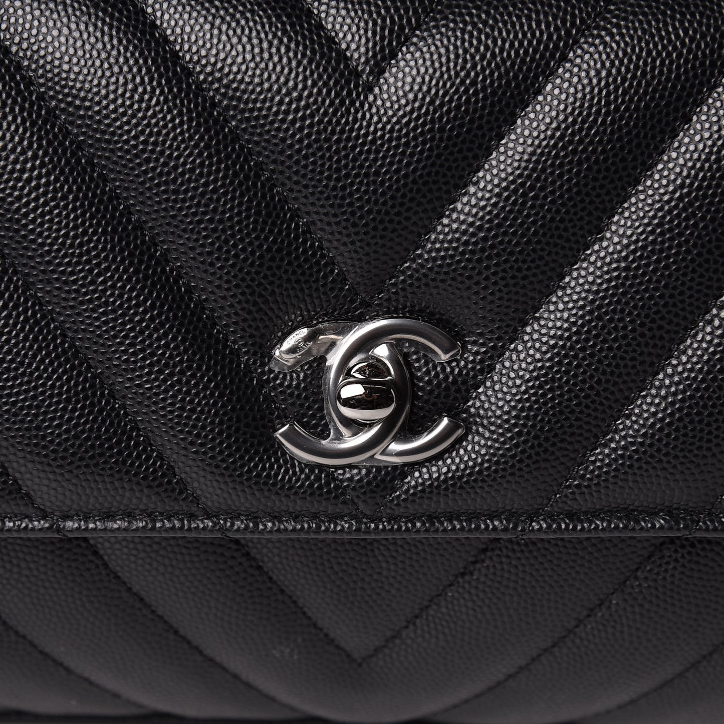 Caviar Chevron Quilted Mini Coco Handle Flap Black