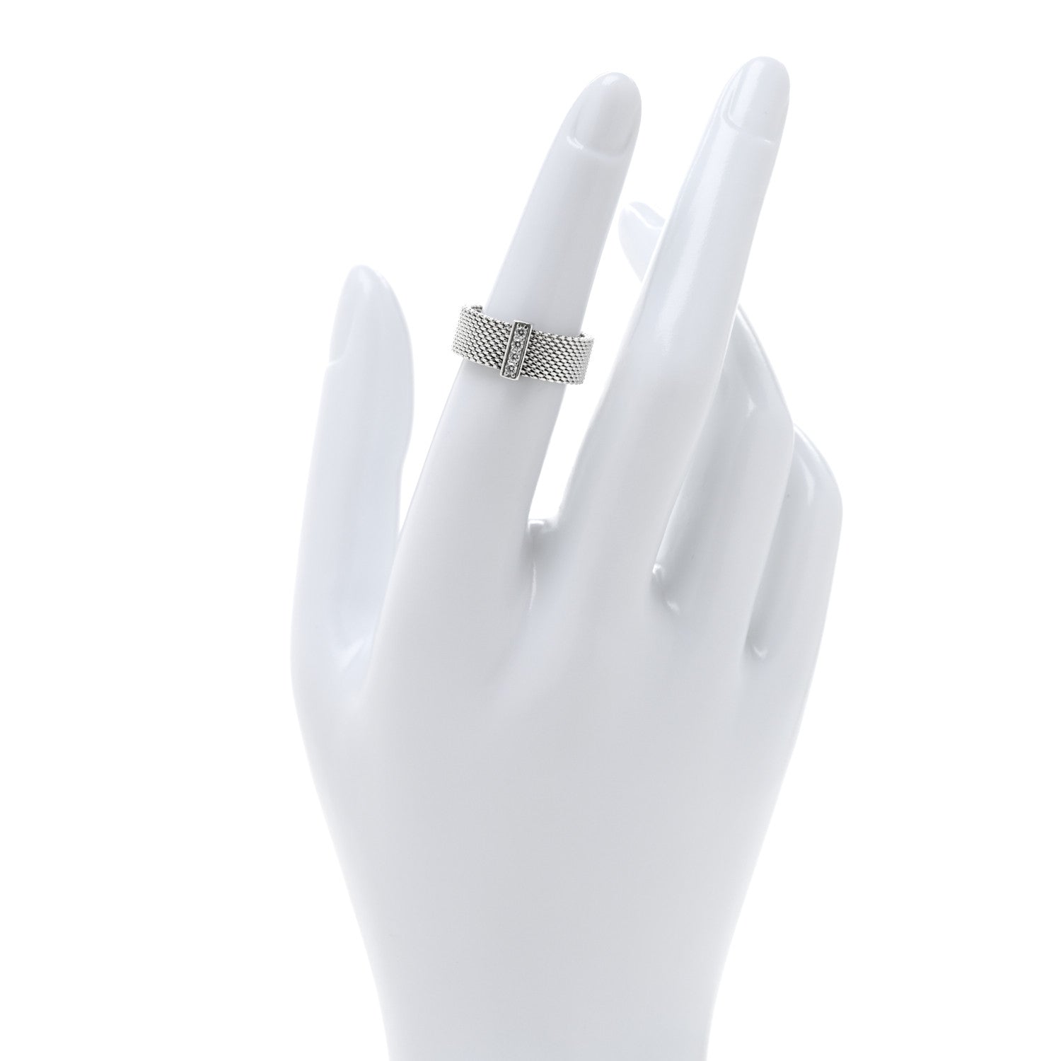 Tiffany Sterling Silver Diamond Somerset Mesh Ring 49 5 2 of 4