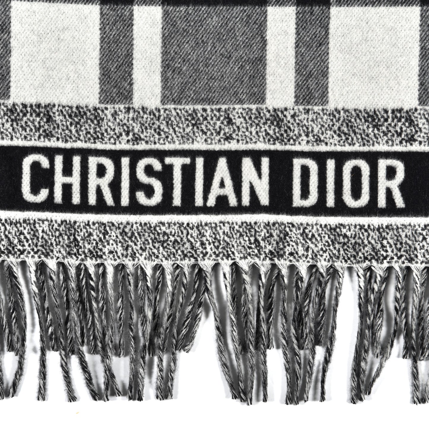Wool Angora Check'n'Dior Fringe Scarf White Black