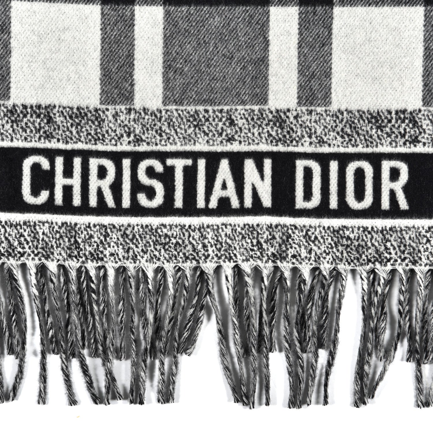 Christian Dior Wool Angora Check'n'Dior Fringe Scarf White Black 3 of 4