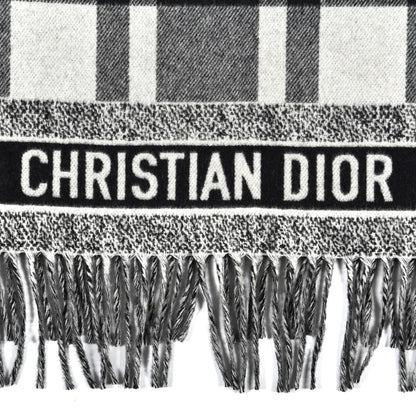 Christian Dior Wool Angora Check'n'Dior Fringe Scarf White Black 3 of 4