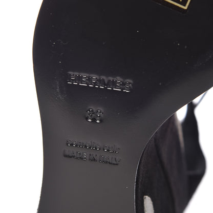 Hermes Suede Goatskin Tournis Wedge Sandals 36 Black 6 of 9