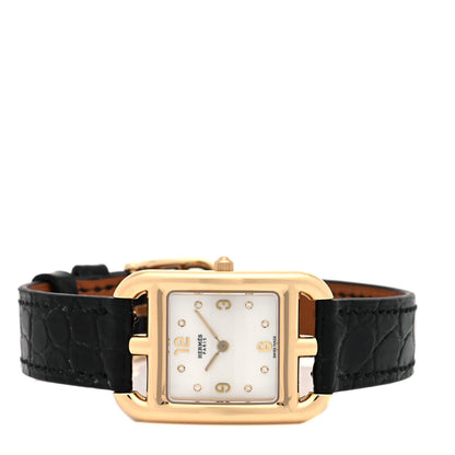 Hermes 18K Yellow Gold Alligator Diamond Mother of Pearl 23mm Cape Cod Quartz Watch Noir 2 of 5