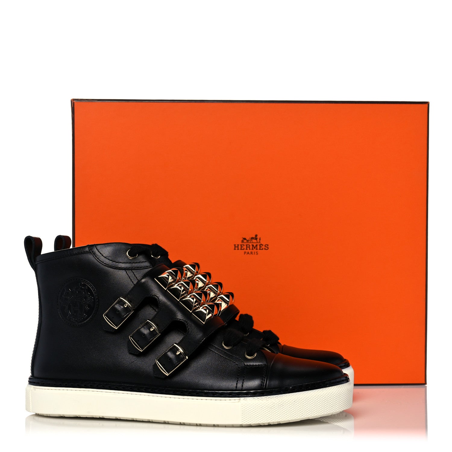 Hermes Calfskin Studded Lennox High Top Sneakers 39.5 Black 12 of 12