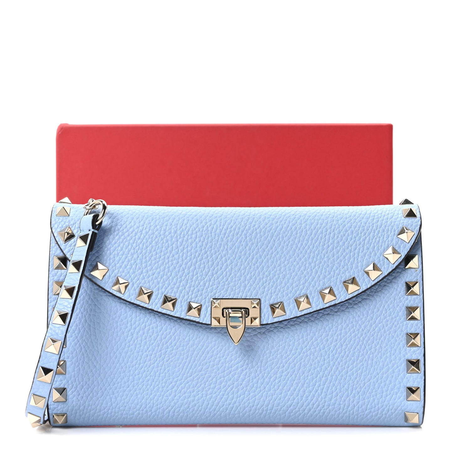 Grainy Calfskin Rockstud Flip Lock Wallet With Chain Niagra