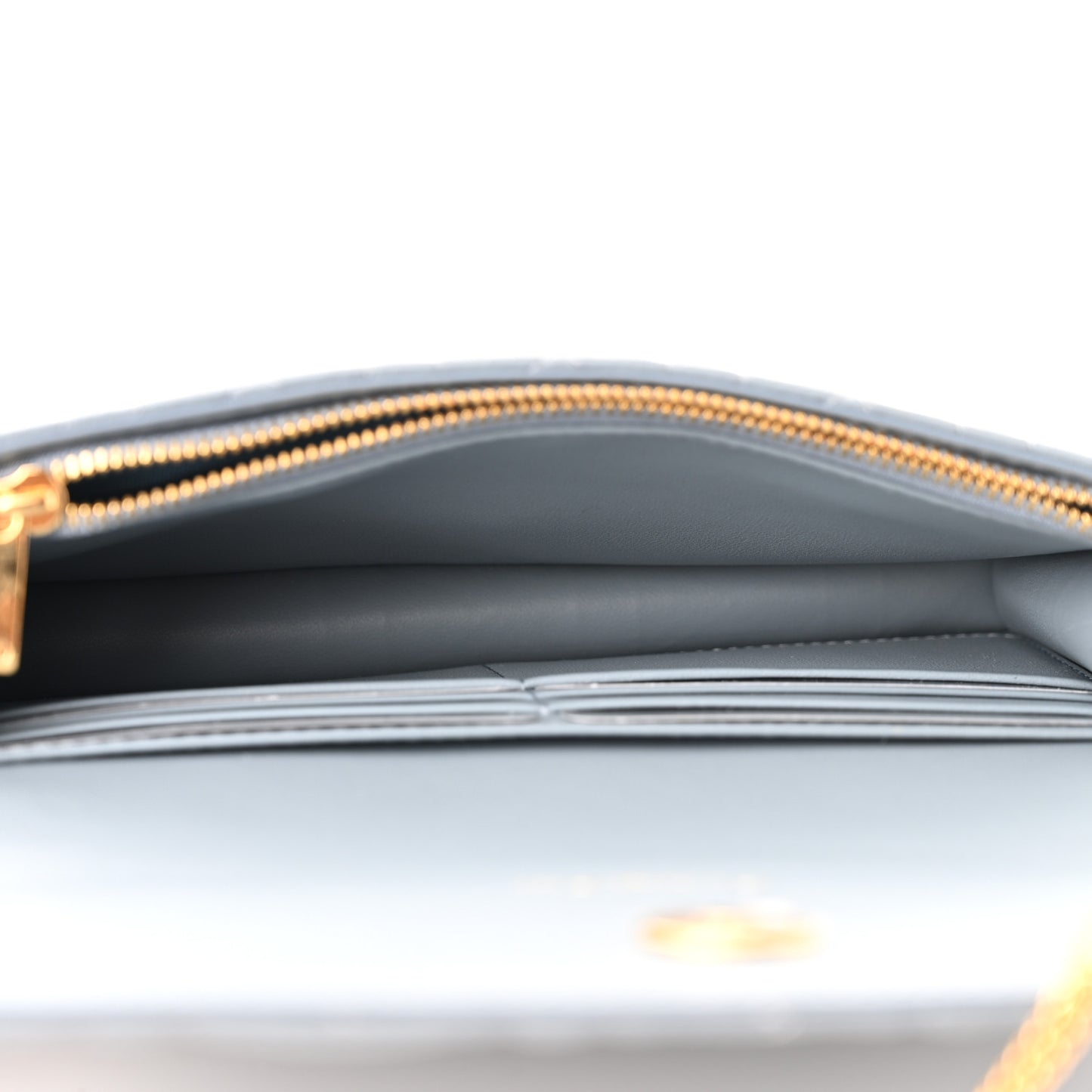 Supple Calfskin Caro Pouch with Chain Cloud Blue