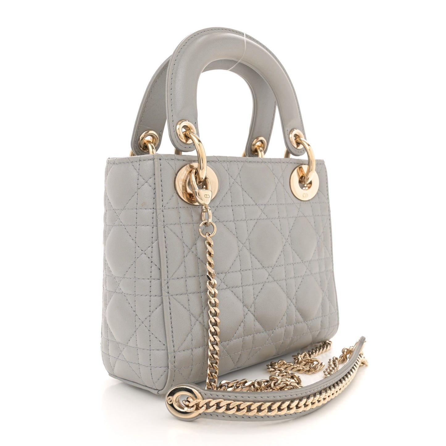 Metallic Lambskin Cannage Mini Lady Dior Grey