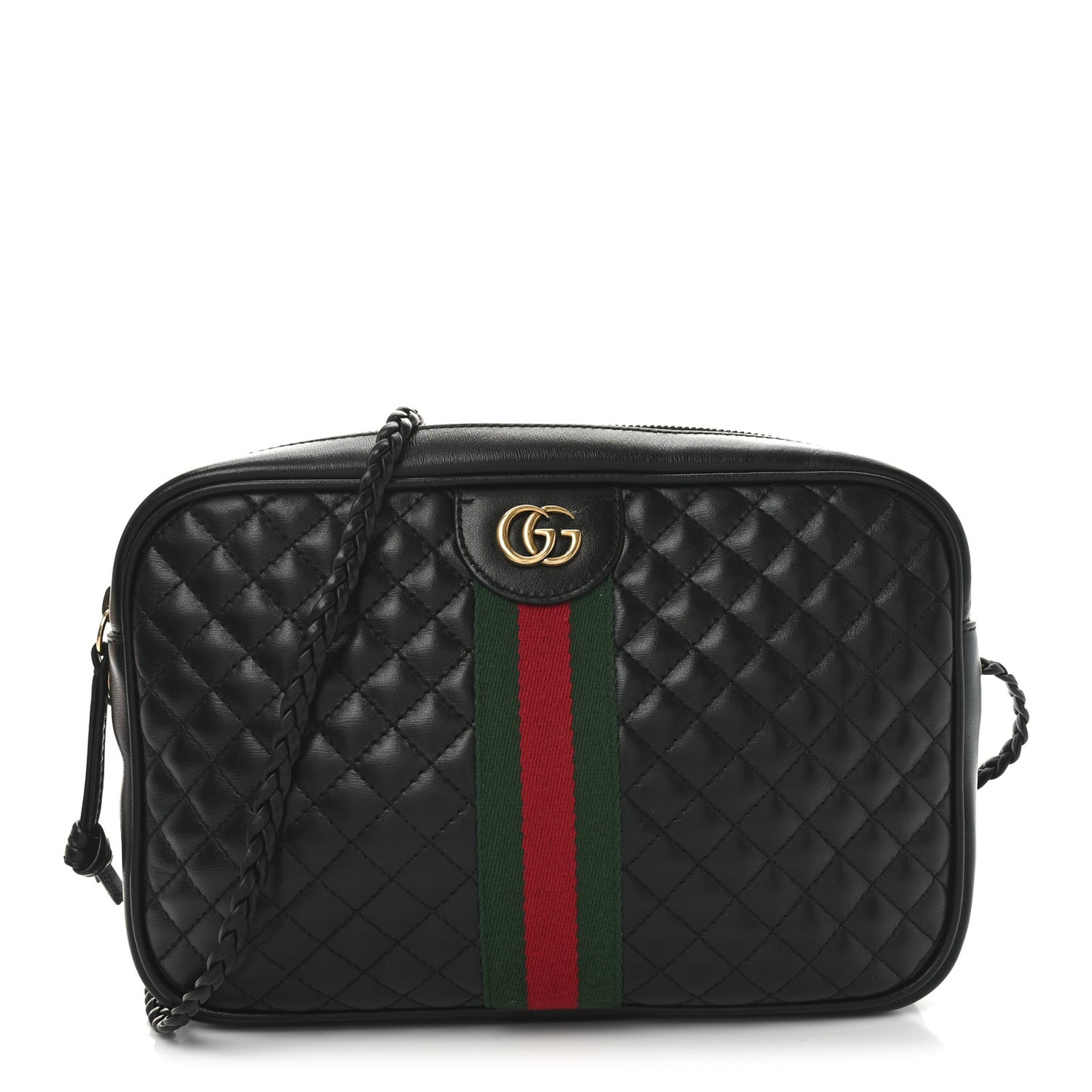 Calfskin Web Trapuntata Small GG Shoulder Bag Black