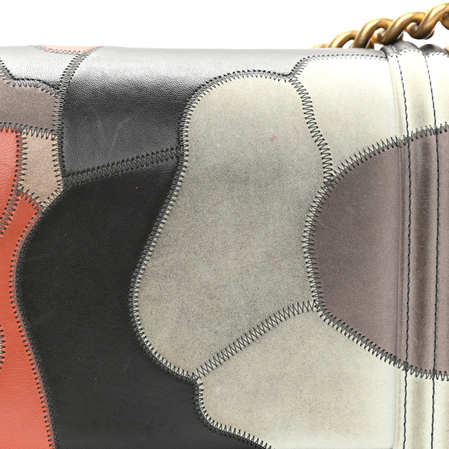 Lambskin Suede Patchwork Medium Act I Camellia Boy Flap Charcoal Brown Pink