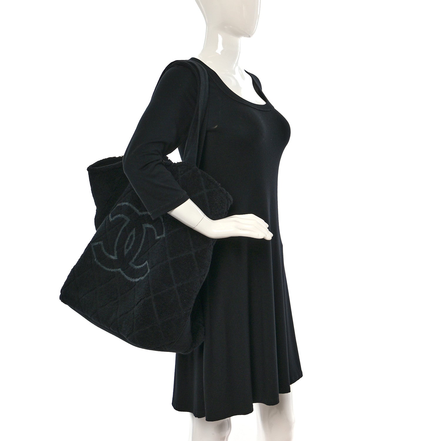 Chanel Terry Cotton CC Beach Tote Towel Set Black 2 of 12