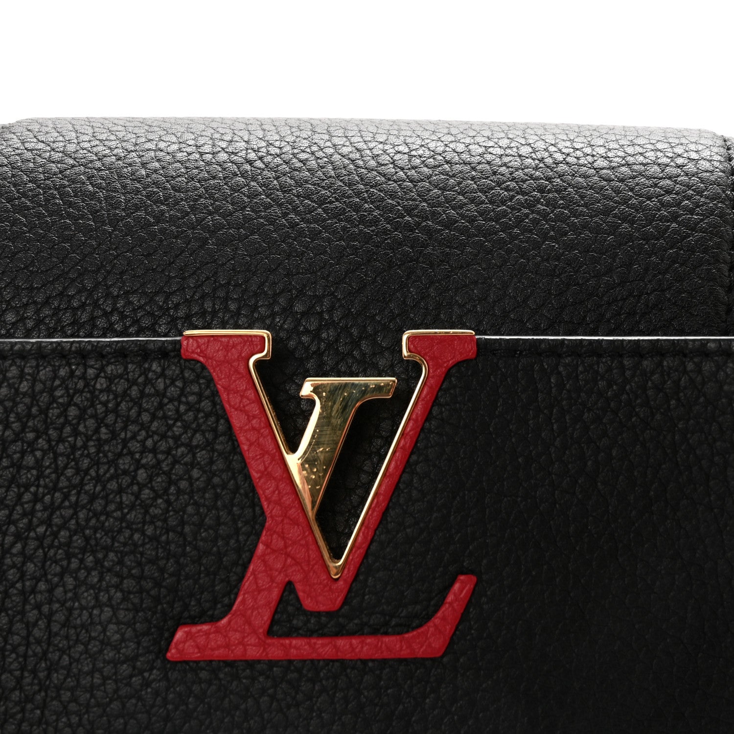 Louis Vuitton Taurillon Capucines MM Black Beige Red 7 of 9