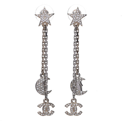 Chanel Crystal CC Star Moon Dangle Earrings Silver Gold 1 of 5
