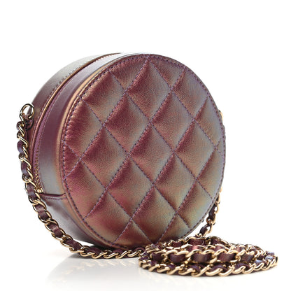 Chanel Iridescent Lambskin Quilted Round Clutch With Chain Purple 2 of 11