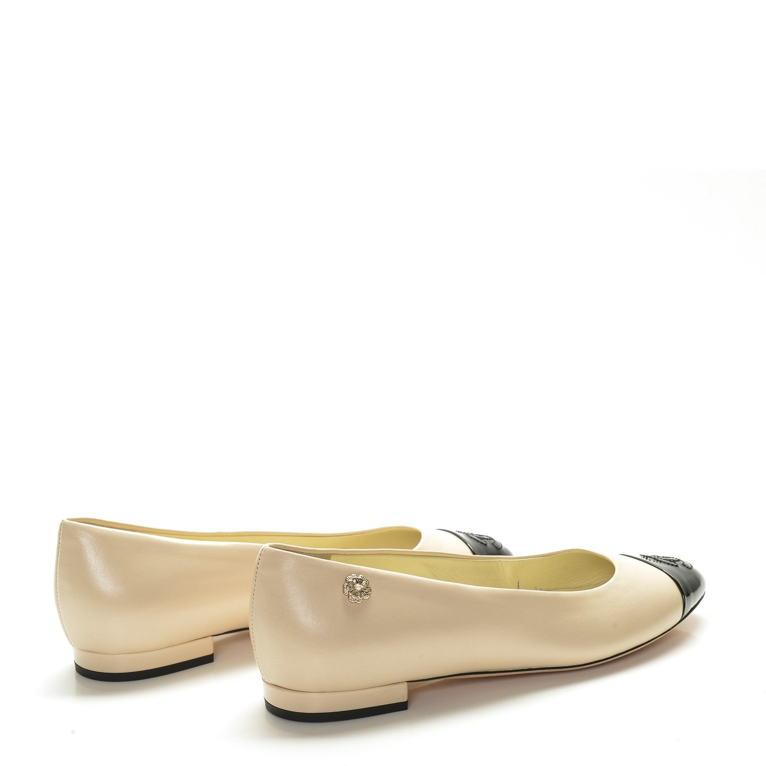 Chanel Lambskin Patent Cap Toe Ballerina Flats 35 Beige Black 3 of 9