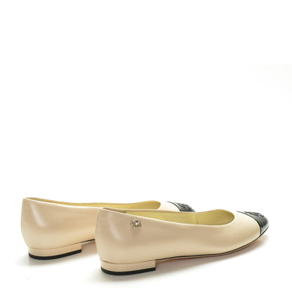 Chanel Lambskin Patent Cap Toe Ballerina Flats 35 Beige Black 3 of 9
