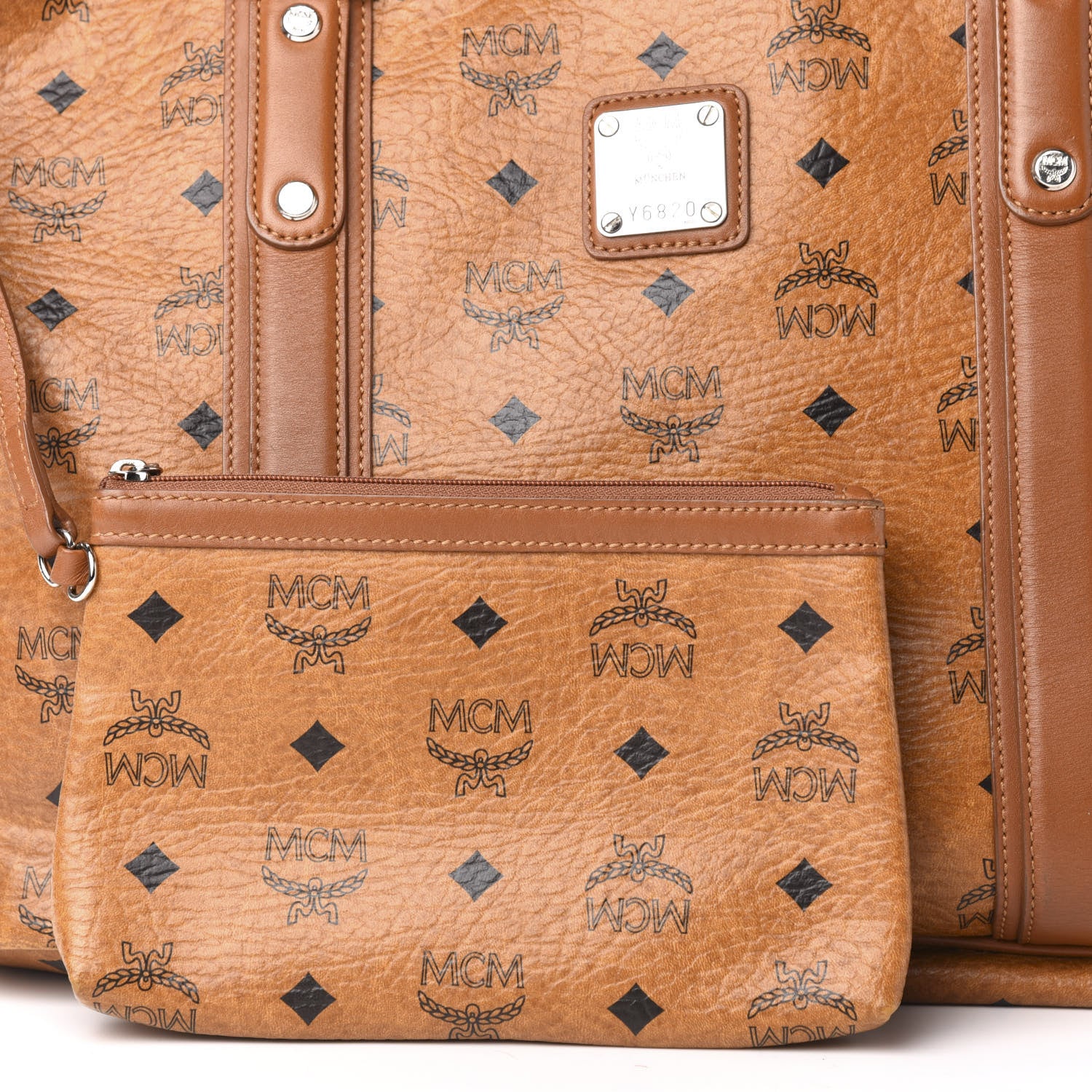 MCM Visetos Shopping Tote Cognac 10 of 12