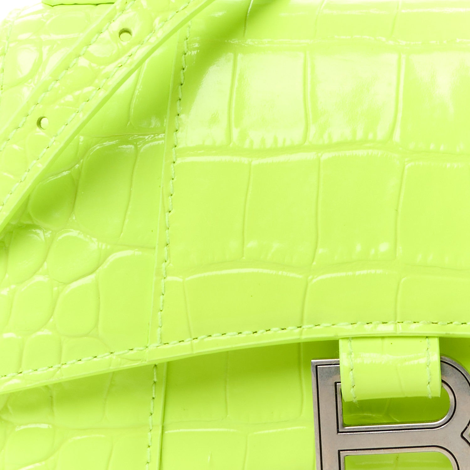 Balenciaga Shiny Calfskin Crocodile Embossed Hourglass Top Handle Bag XS Fluo Yellow 9 of 11