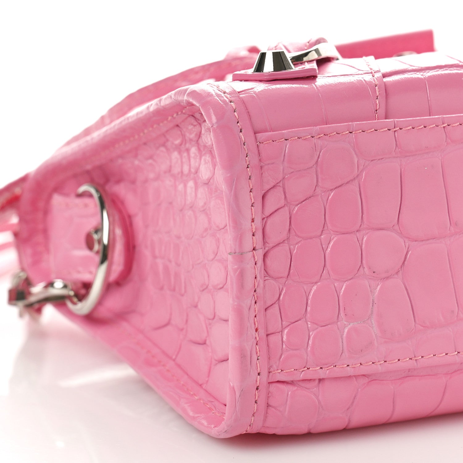 Balenciaga Shiny Supple Calfskin Crocodile Embossed Classic Silver Hardware Mini City Baby Pink 8 of 9