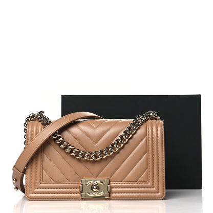 Chanel Caviar Chevron Quilted Medium Boy Flap Beige 11 of 11