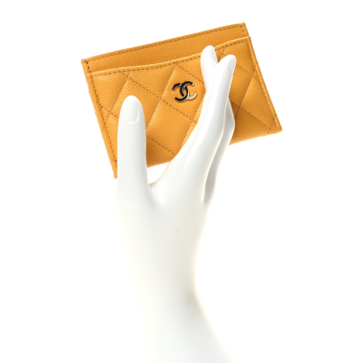 Caviar Quilted Card Holder Yellow