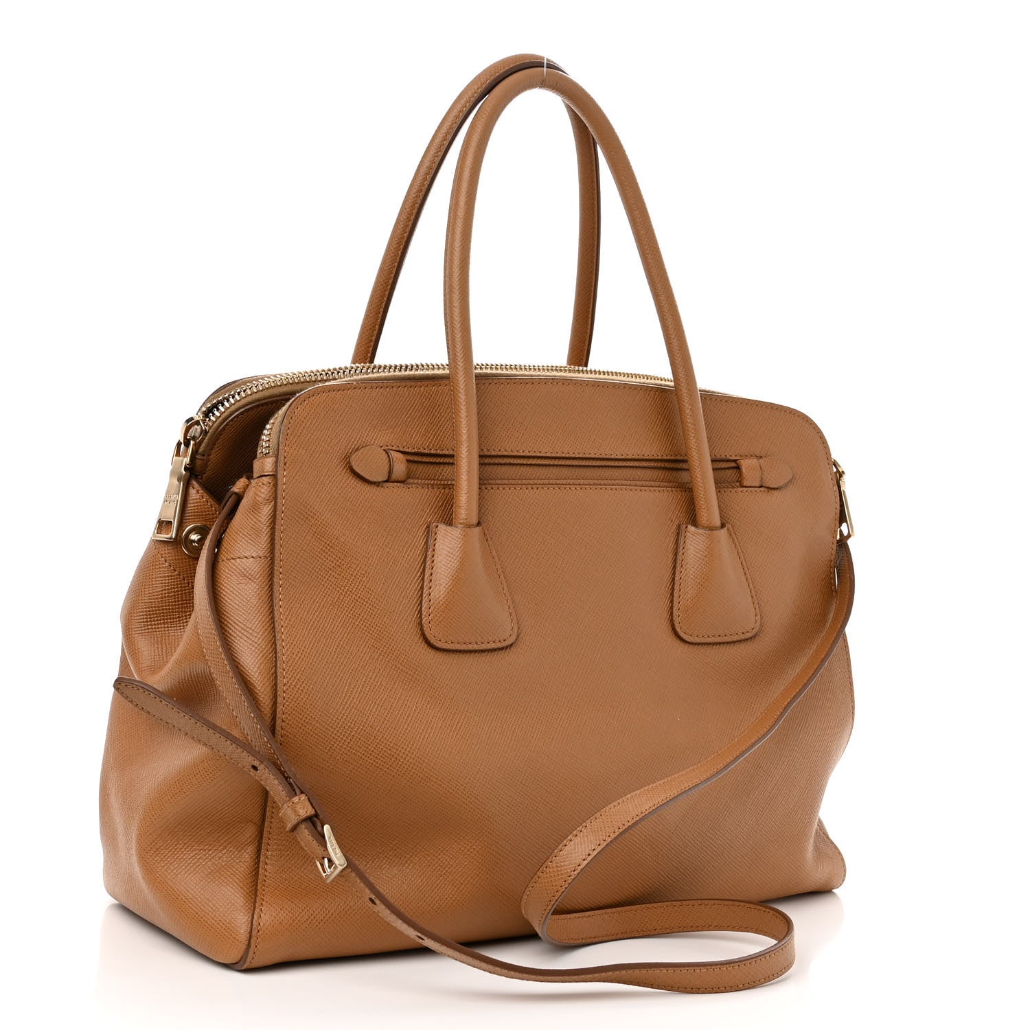 Prada Saffiano Cuir Double Zip Frame Tote Caramel 3 of 11