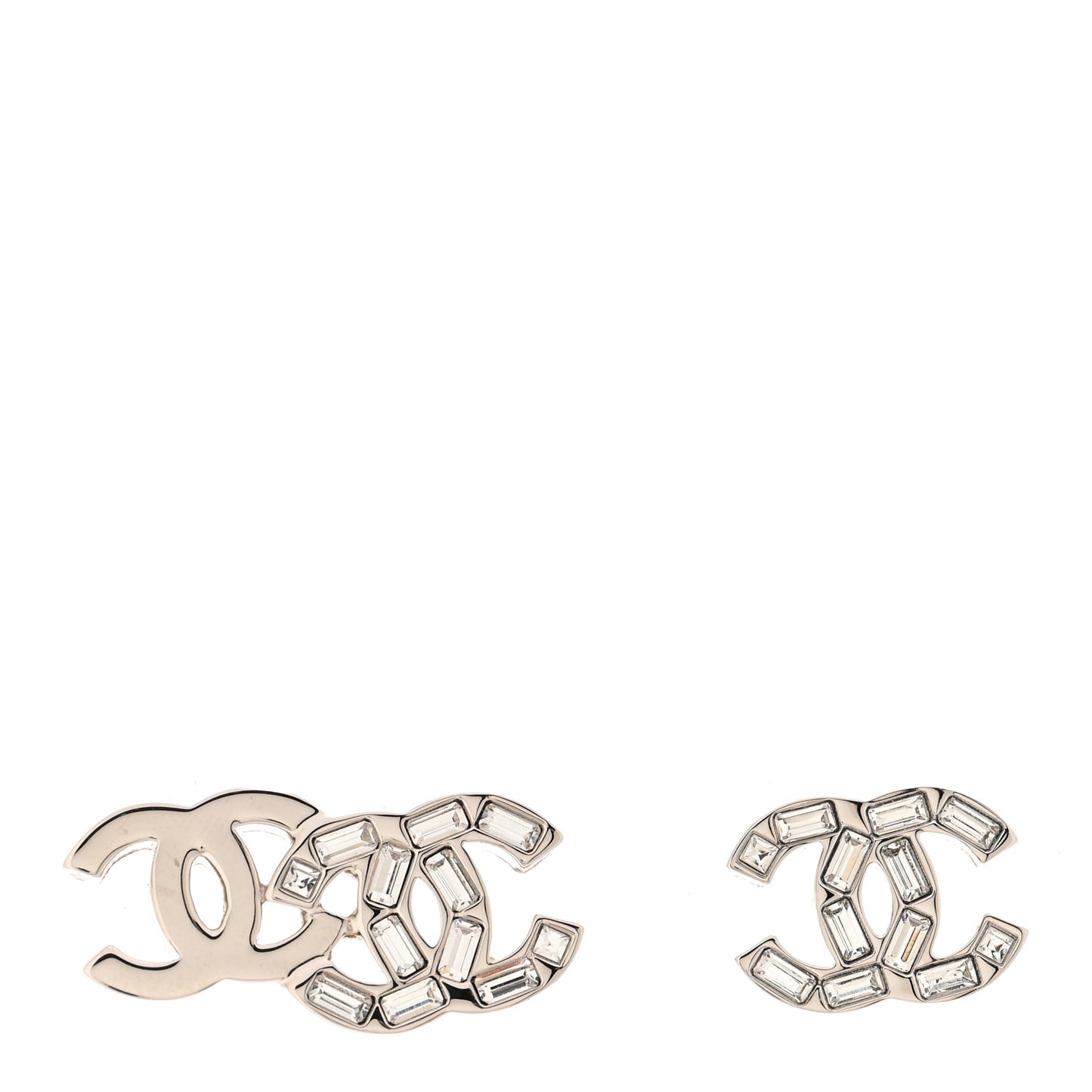 Baguette Crystal Double CC Earrings Silver