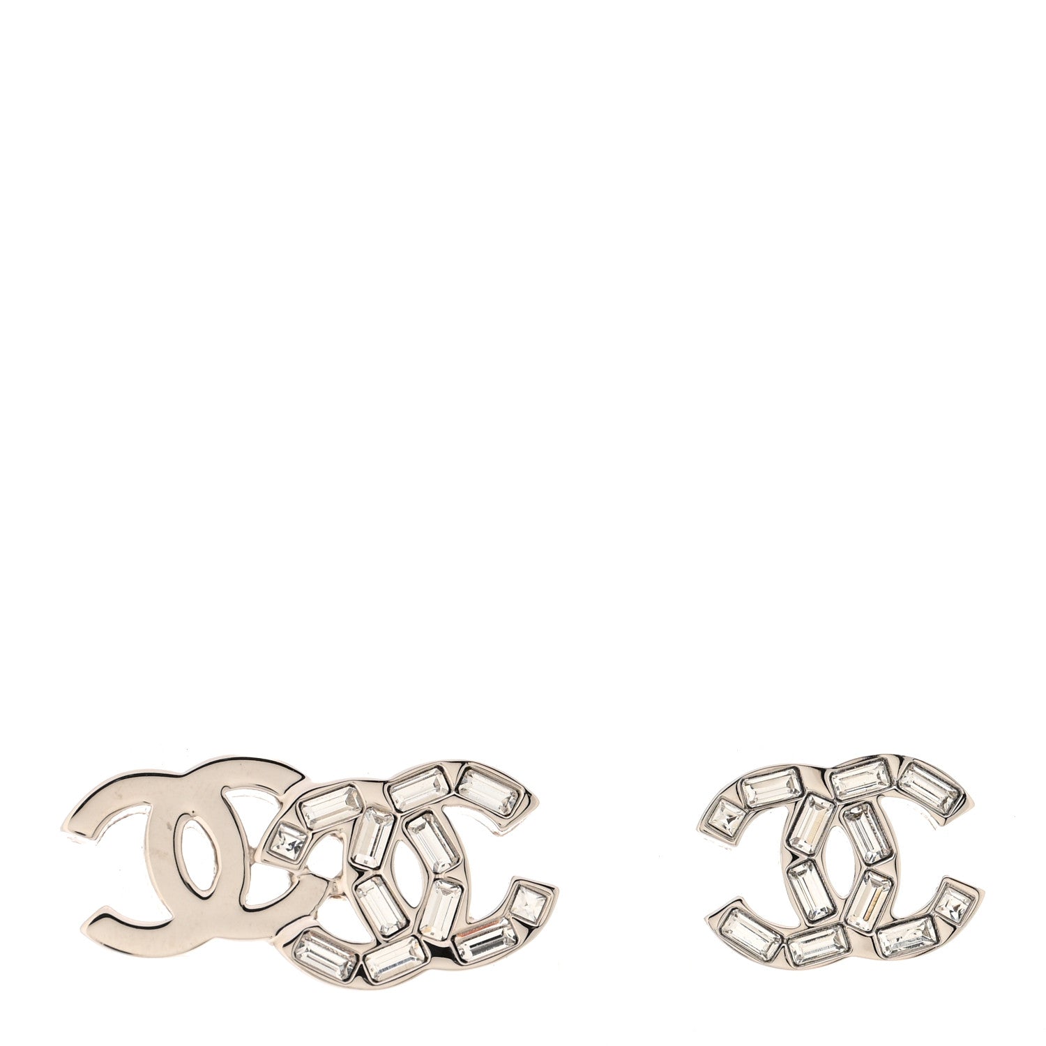 Chanel Baguette Crystal Double CC Earrings Silver 1 of 5