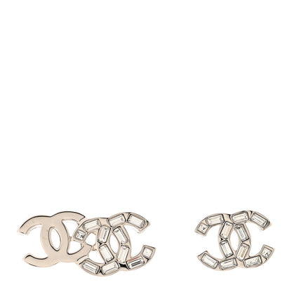 Chanel Baguette Crystal Double CC Earrings Silver 1 of 5