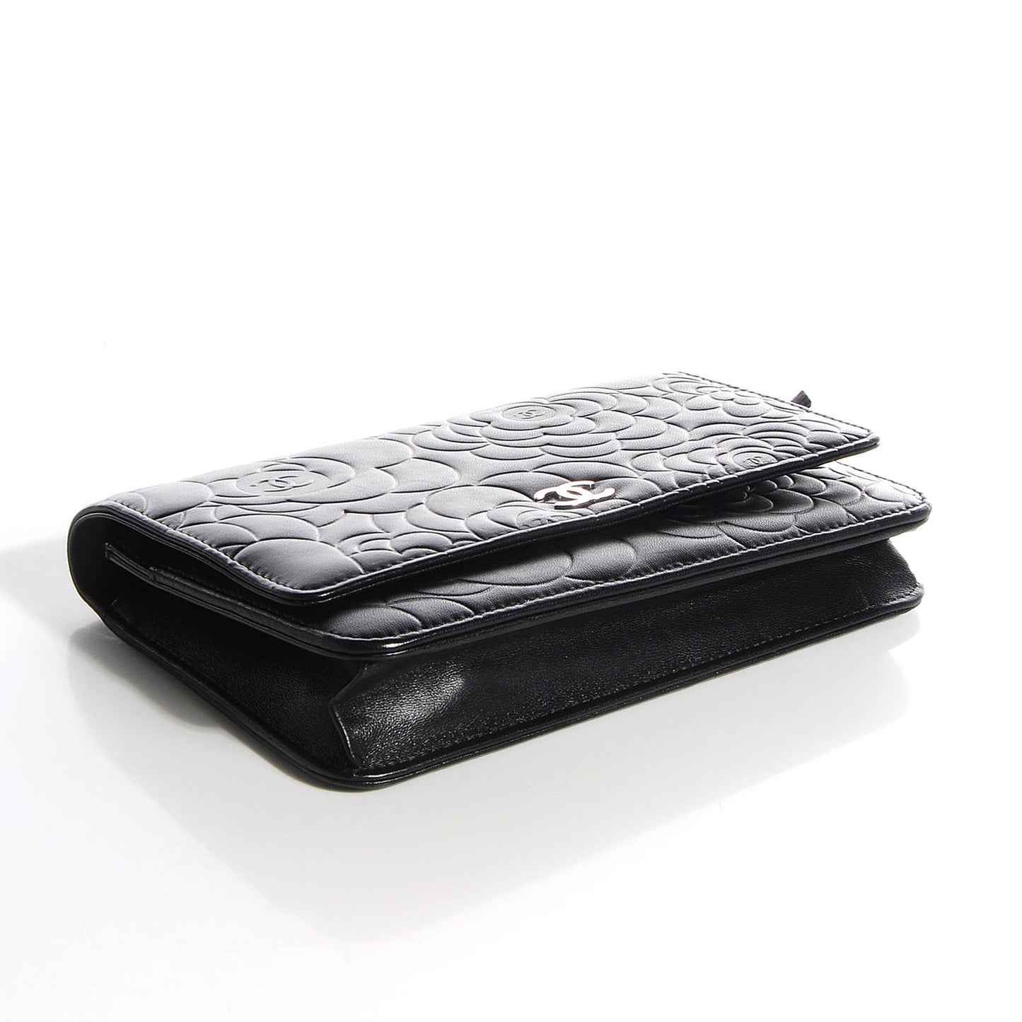 Lambskin Camellia Wallet on Chain WOC Black
