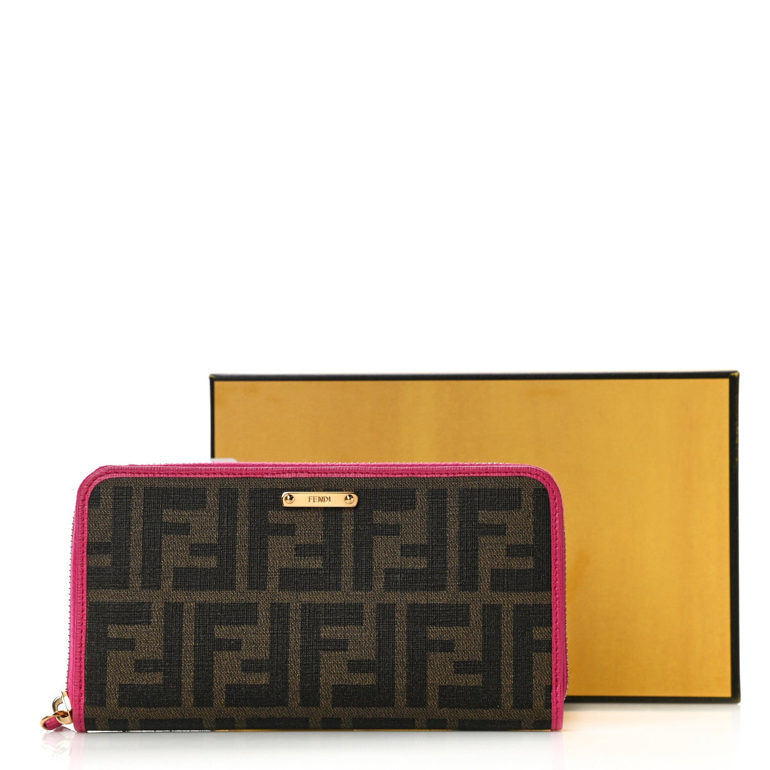Fendi Zucca Spalmati Vitello Elite Zip Around Wallet Tobacco Ciclamino 11 of 11
