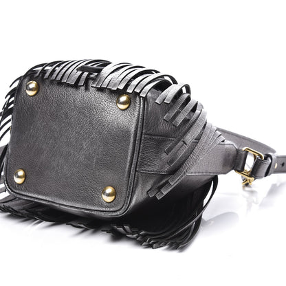 Saint Laurent Metallic Goatskin Small Emmanuelle Fringe Bucket Bag Pewter 8 of 13