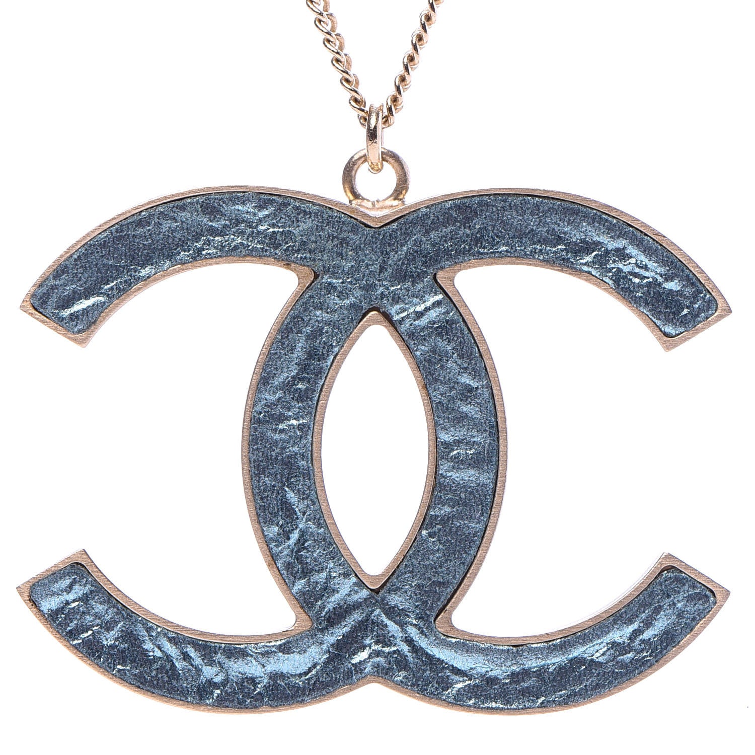 Chanel Metal Textured CC Pendant Necklace Blue 4 of 5