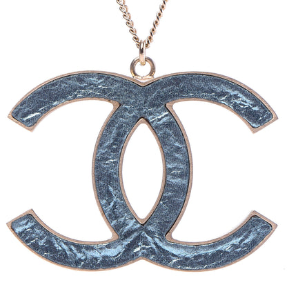 Chanel Metal Textured CC Pendant Necklace Blue 4 of 5