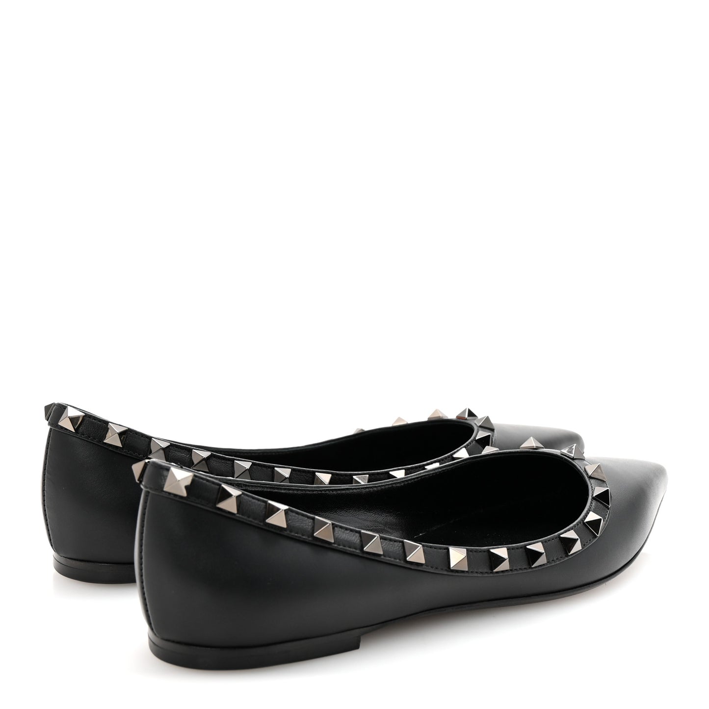 Calfskin Lacquered Monochrome Rockstud Ballerina Flats 38 Black