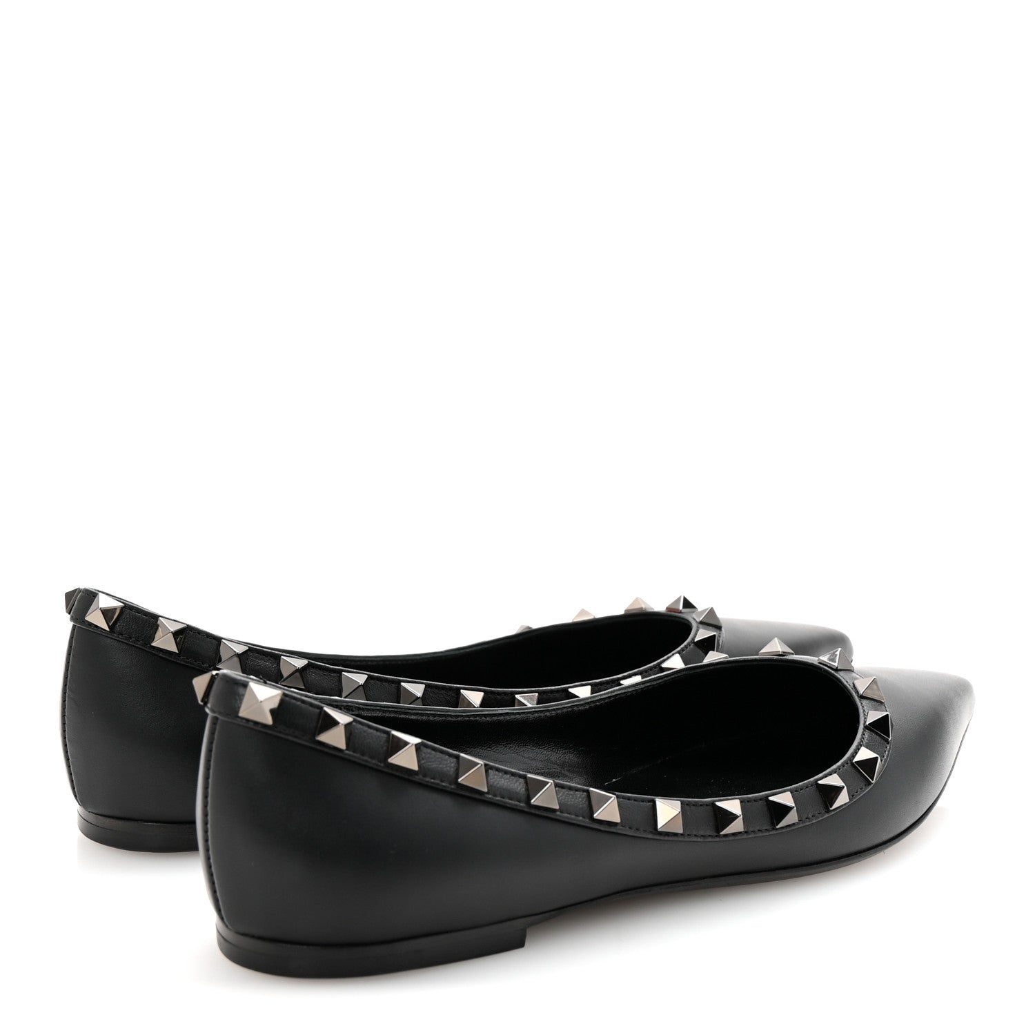 Valentino Garavani Calfskin Lacquered Monochrome Rockstud Ballerina Flats 38 Black 5 of 9