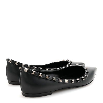 Valentino Garavani Calfskin Lacquered Monochrome Rockstud Ballerina Flats 38 Black 5 of 9