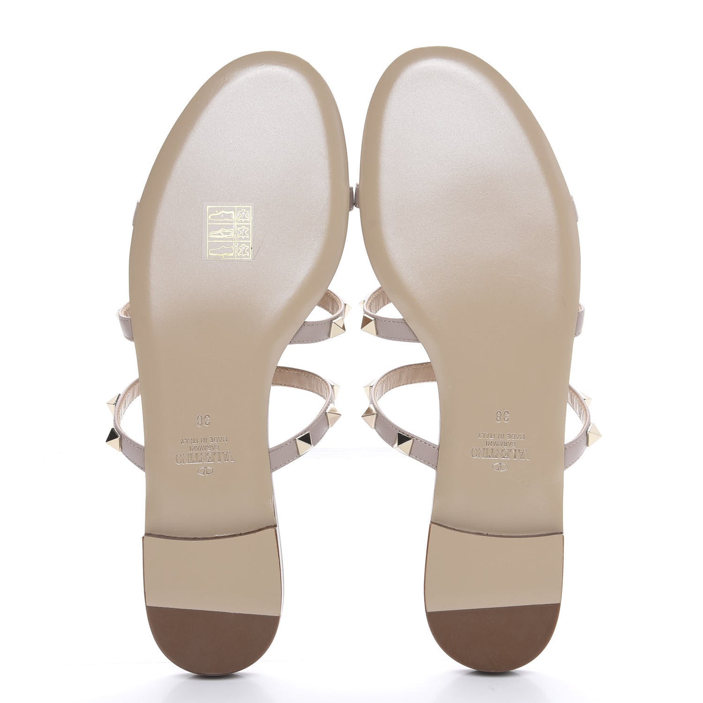 Calfskin Rockstud Caged Flat Slide Sandals 38 Poudre