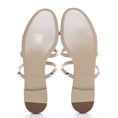 Valentino Garavani Calfskin Rockstud Caged Flat Slide Sandals 38 Poudre 5 of 8