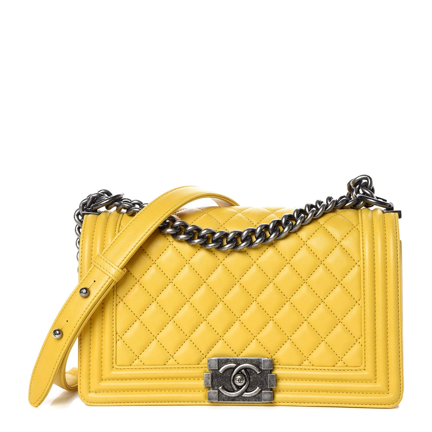 Calfskin Quilted Medium Boy Flap Yellow