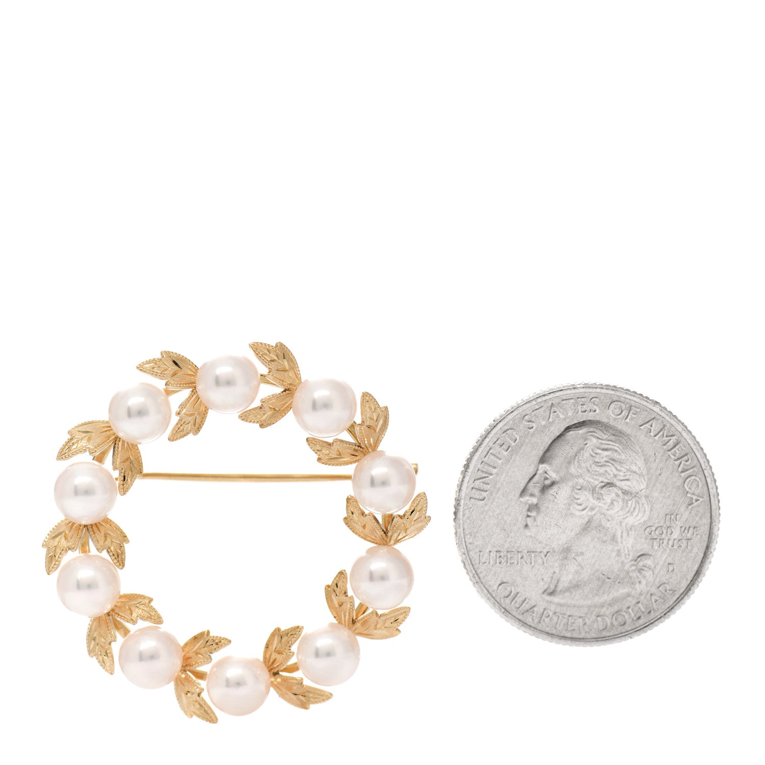 Mikimoto 18K Yellow Gold Akoya Pearl 5.5-6mm Wreath Pin Brooch 2 of 4