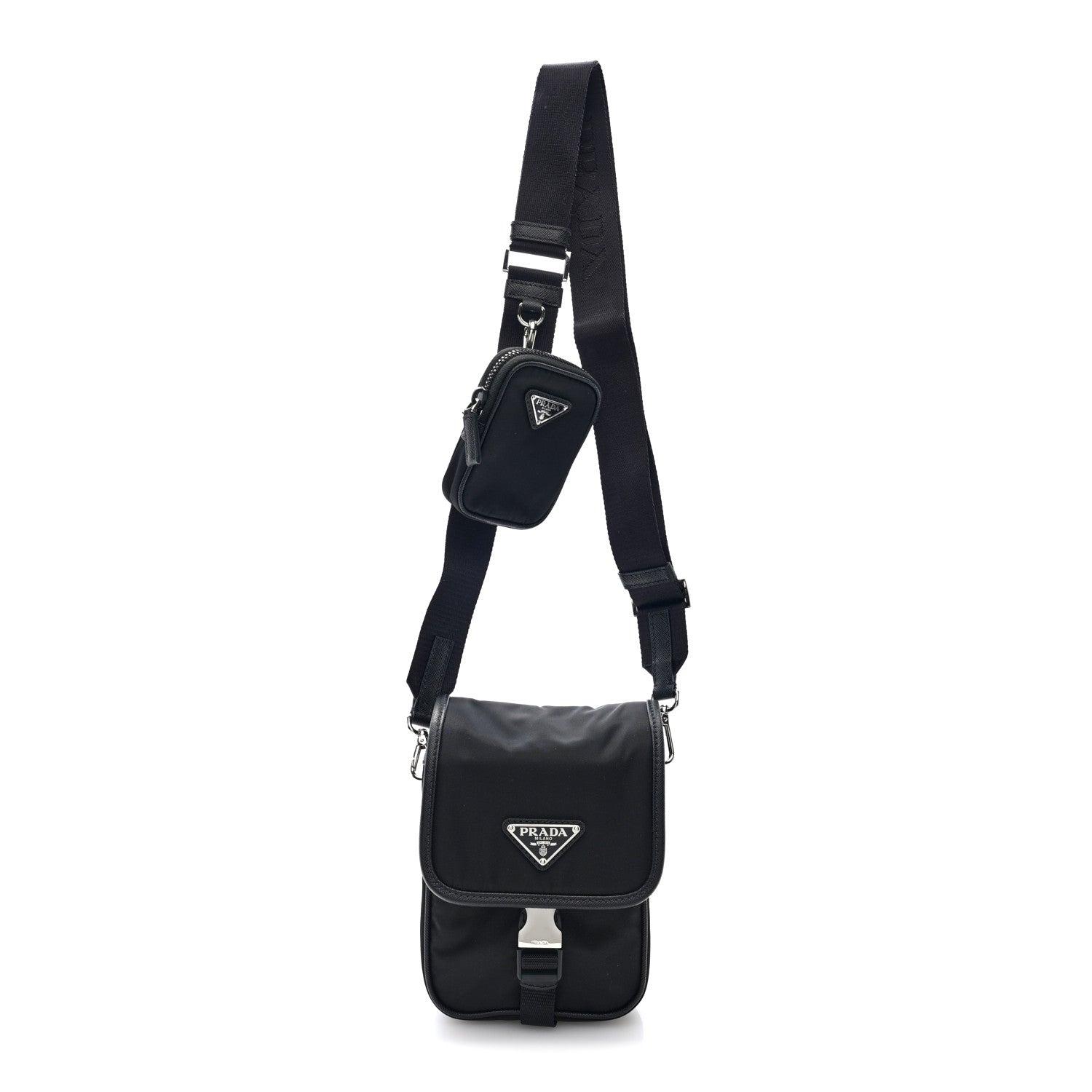 Prada Re-Nylon Saffiano Mini Pocket Single Snap Buckle Messenger Bag Black 1 of 8