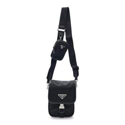 Prada Re-Nylon Saffiano Mini Pocket Single Snap Buckle Messenger Bag Black 1 of 8