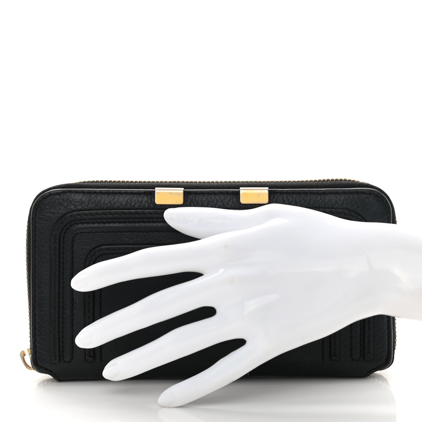 Grained Calfskin Marcie Long Zip Around Wallet Black