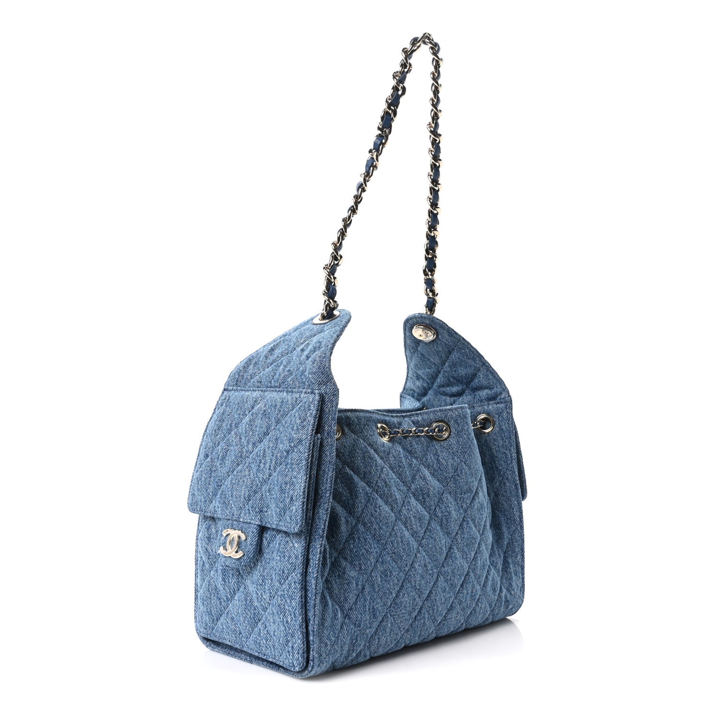 Denim Quilted Small Chanel 25 Handbag Blue
