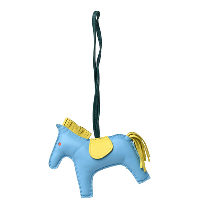 Hermes Milo Lambskin Grigri Rodeo Horse Bag Charm MM Bleu Celeste Lime Malachite 1 of 6